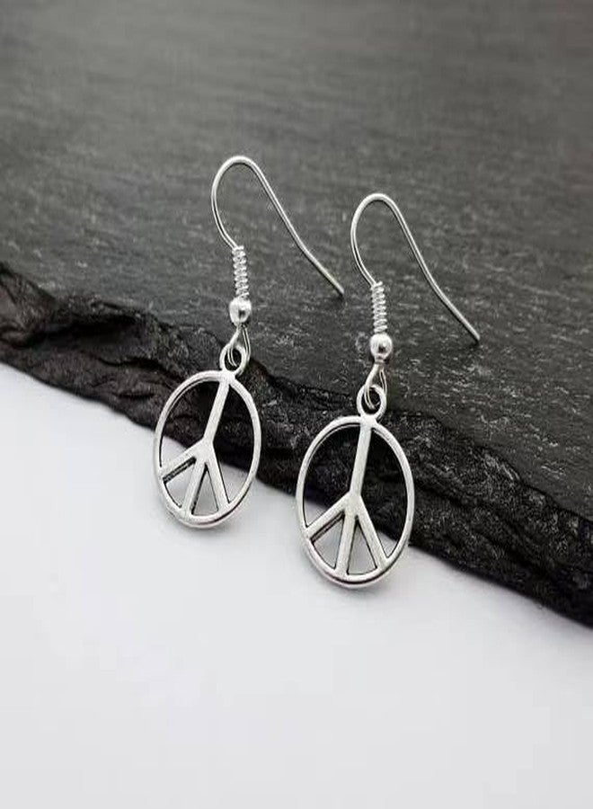 POYAMUSE Silver Peace Earrings for Women, Simple Peace Sign Dangle Earrings for Women - Retro Hippie Jewelry - Silver - Image 3